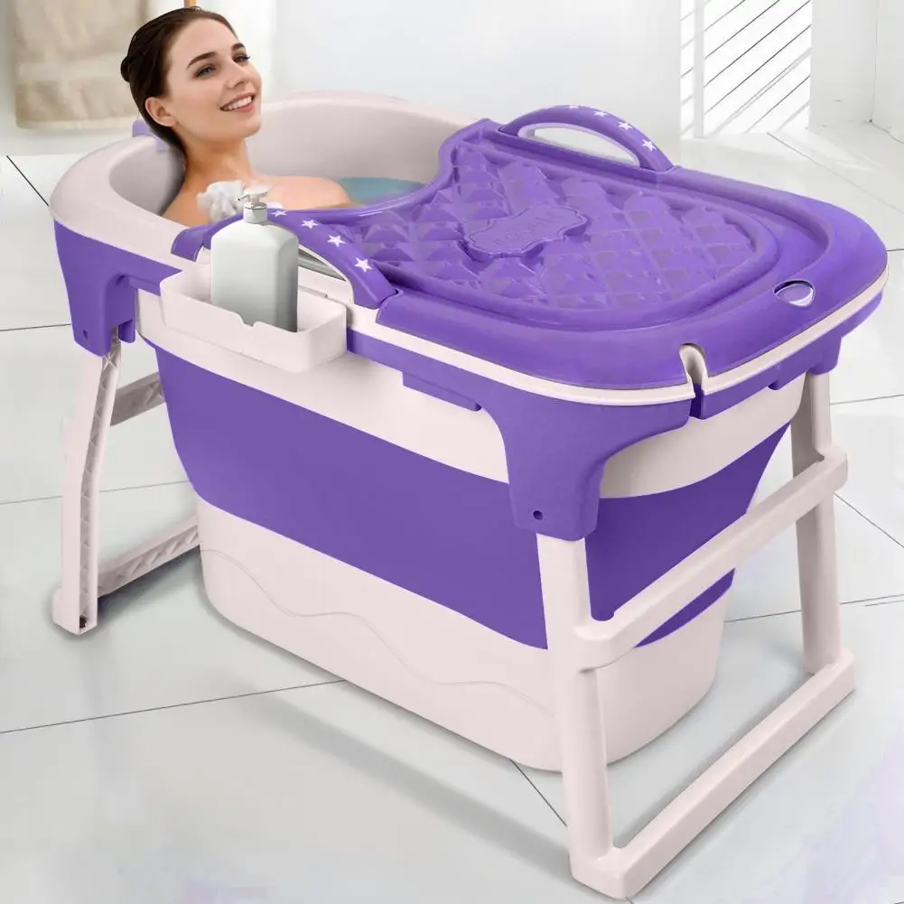 

103 Cm / 40.6 Inch Portable Folding Bathtub, Small Thickened Adult High Tub, With Ergonomic Seat And Massage Rollers, Purple