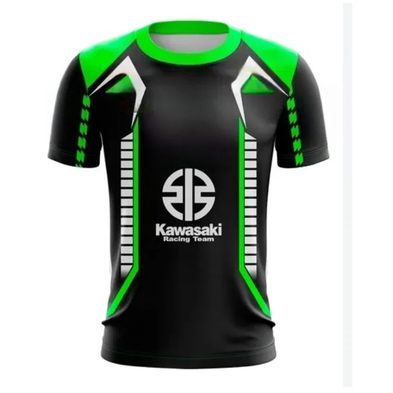 

Новинка 2025 года, мужская футболка Kawasaki с 3D принтом для езды на велосипеде и мотоциклетных гонок, модная быстросохнущая спортивная футболка большого размера