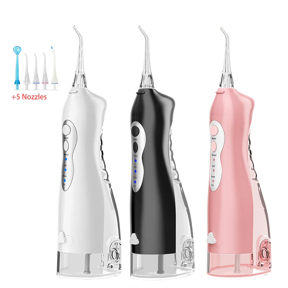 Irrigador oral, USB Recargable Flosser de agua Regalo de viaje familiar Tanque de agua de chorro de agua dental portátil a prueba de agua +5