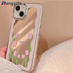 For OnePlus 12 12R 11R ACE 3 2 2V Nord 3 CE 4 Lite 2 N30 2 Lite 5G Phone Case Pink Tulip Mirror New Anti-fall Soft Cover