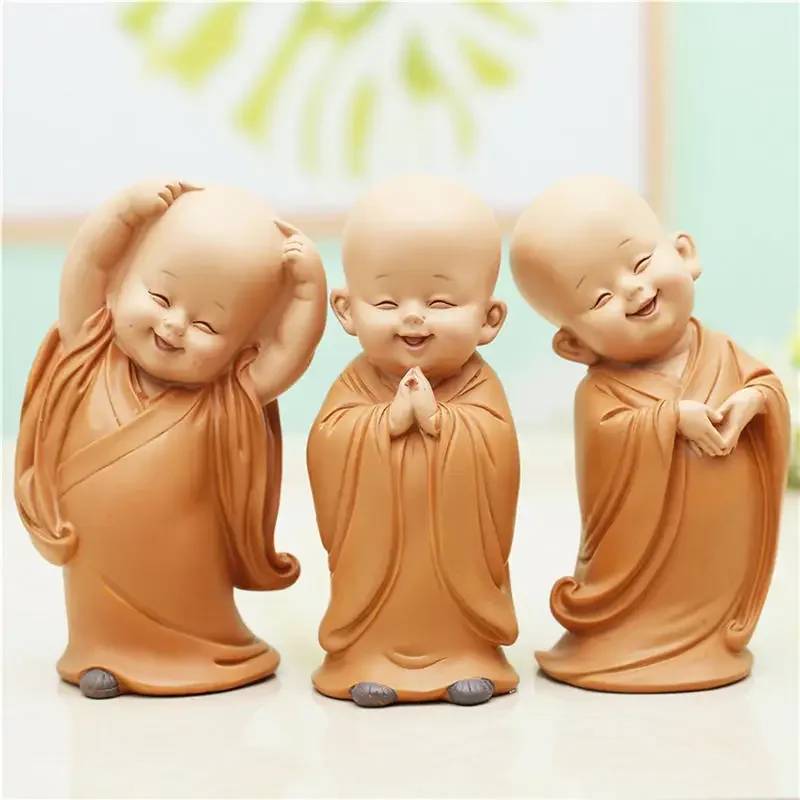 1pc Monk Figurines Car Decoration Crafts,Home Decor Kungfu Monks Figure Car Ornament Buddha Boy Accessories Figurines Tea Pet