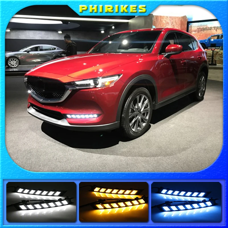 

2Pcs DRL 12V LED Daytime Running Light Fog Lamp Decoration For Mazda CX-5 CX5 2017 2018 2019 Flowing Turn Signal