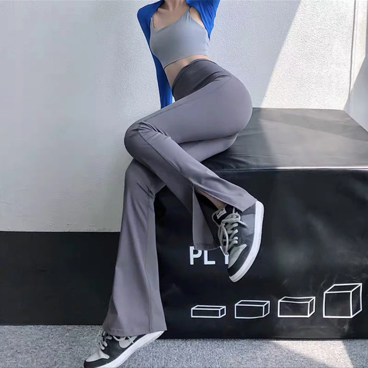 Naked yoga fitness pants women's high waist and hip-lifting sweatpants wear casual high-elastic micro-flared pants