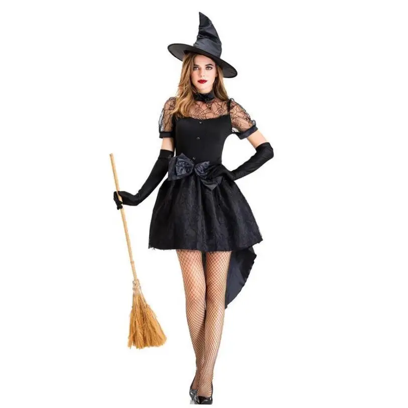 

Хэллоуин Bla Witch Game Fem Сценический костюм Женская этническая одежда Традиционное представление Dr Взрослый размер настраиваемый