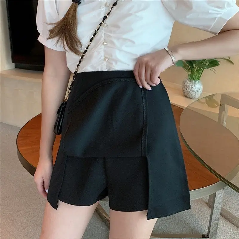 High Waist Thin Short Pants Women Summer New Style Outfit Fake Two-Piece Spicy Girl Korean Version A-Line Skirt Trendy