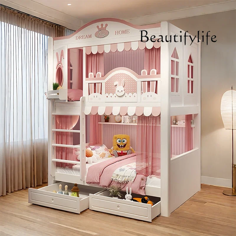 BJ خشبية يابانية بيضاء مضاءة Cabane Enfant زخرفة الأثاث تخزين إطار سرير أطفال تصميم سرير أطفال حديث بطابقين