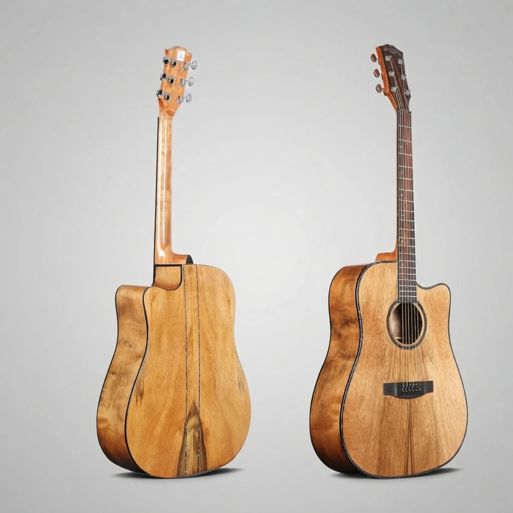 Figured‑Wood Dreadnought Cutaway Guitar,Natural Grain,Gloss Finish,Rosewood Fretboard,Great For Guitar Hobby Learners