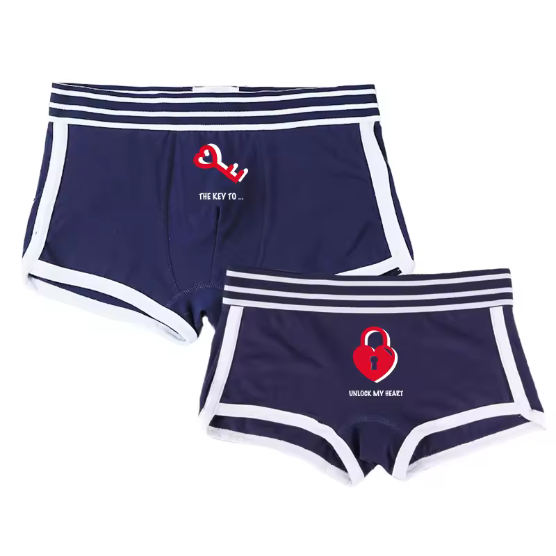 מפתח מנעול לב תחתוני התאמה לזוגות נוח בנות Boyshort גברים בוקסר Homme הלבשה תחתונה נשים של כותנה תחתונים