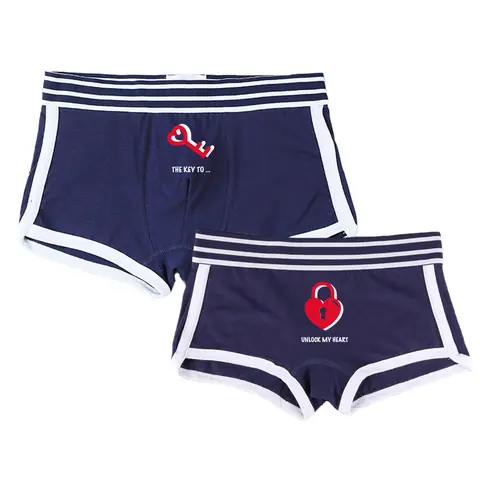 Key Lock Heart Matching Underwear for Couples Comfortable Girls Boyshort Men Boxer Shorts Homme Lingerie Women's Cotton Panties
