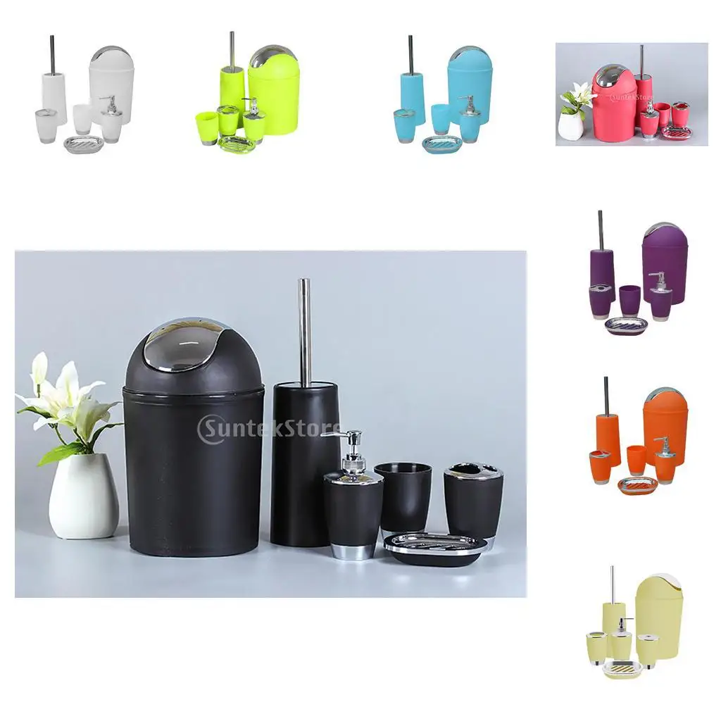 

Luxury Bathroom Accessories Set with Liquid Soap Dispenser Toothbrush Holder Tumbler Soap Dish Trash Can for Home Decor