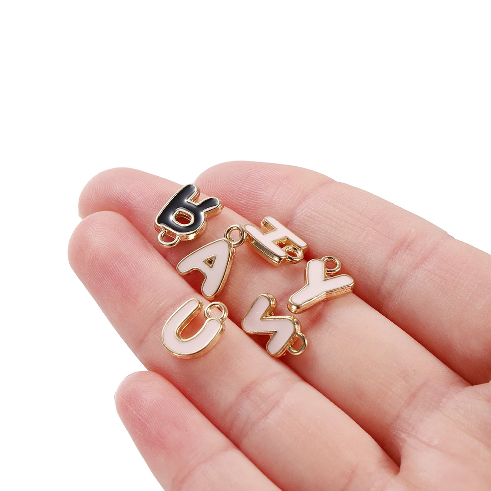 26pcs/bag Black Pink White Enamel Drop Oil Alloy Letters Pendants Metal Necklace Charm Fitting DIY Jewelry Making Findings image 3