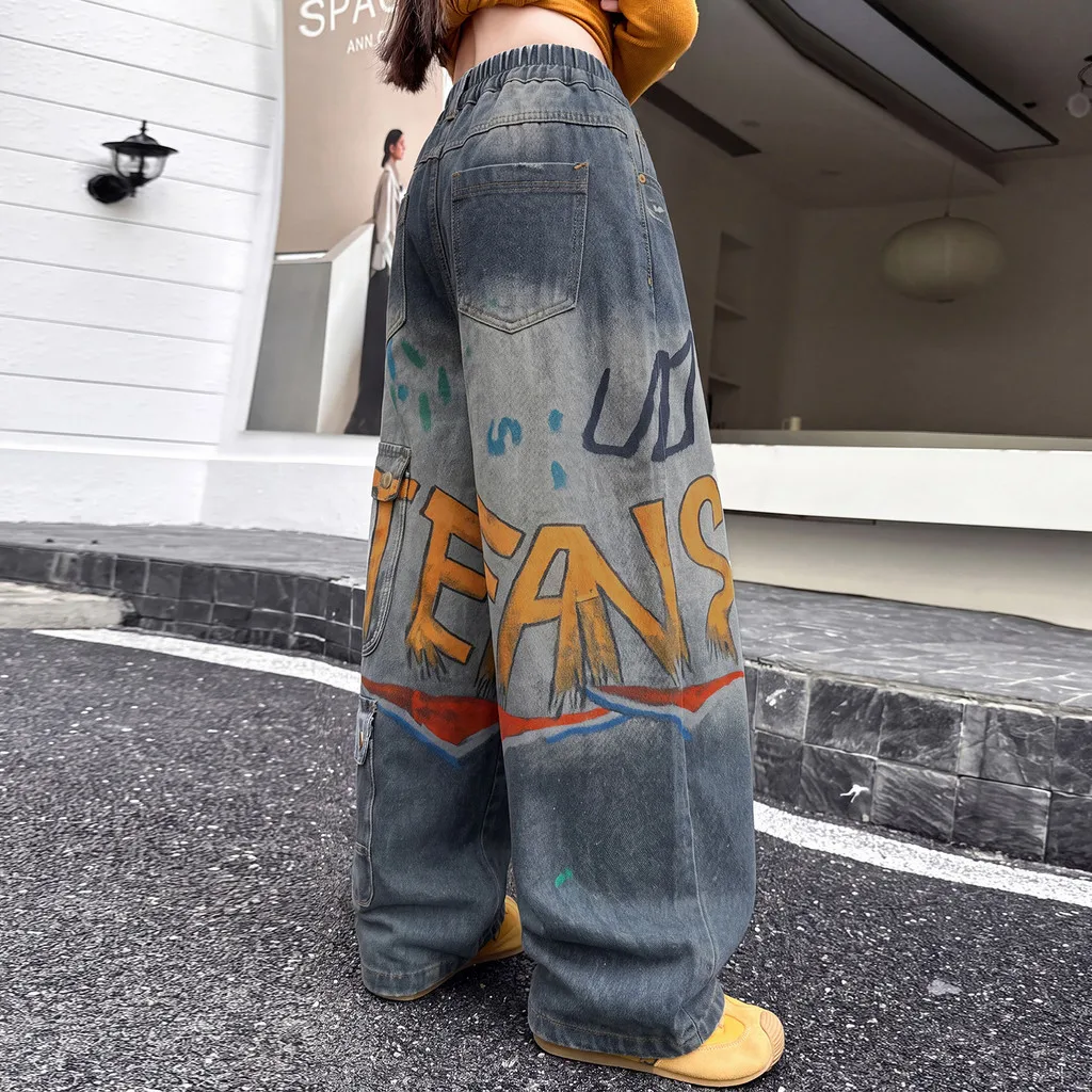Cool Girls Jeans Letter Graffiti Autumn Children Wide Leg Pants 2026