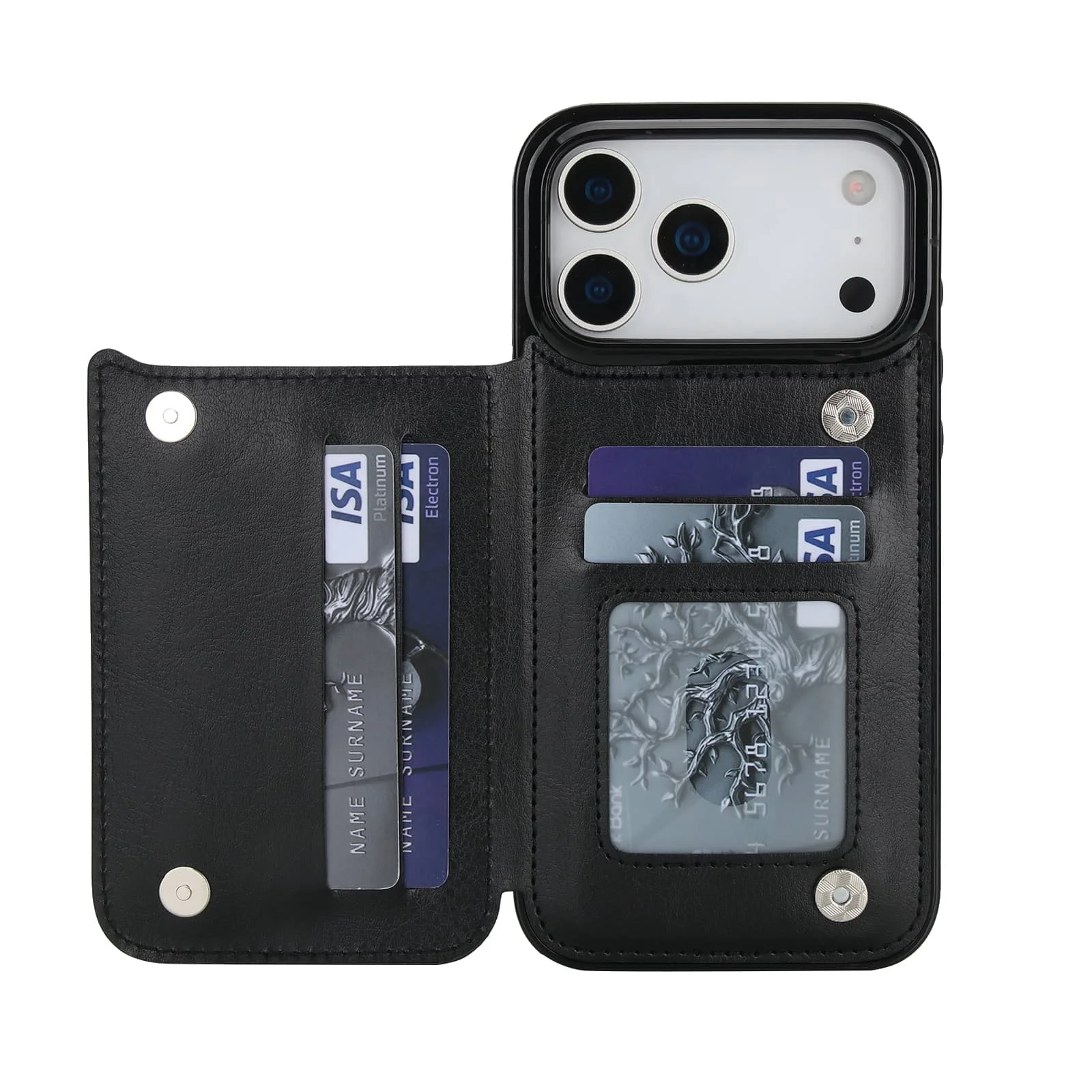 iPhone 18 Pro/17 Pro Max/17e Air portemonneehoes met kaarthouder, PU kunstleren hoes met standaard en kaartsleuven, dubbele magnetische sluiting