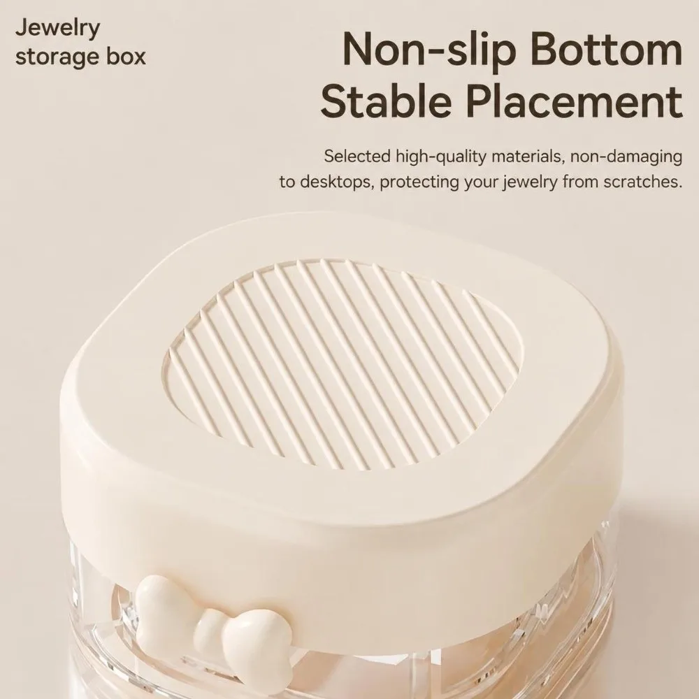 Plastic Jewelry Box with Mirror Double Layer Earring Organizer Dustproof Waterproof 4 Compartments Jewelry Storage Box
