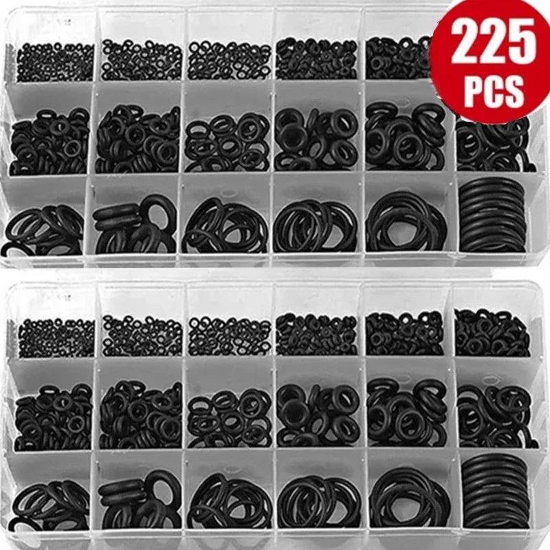 

225PCS Rubber O Ring Oil Resistance O-Ring Washer Gasket Seals Watertightness Assortment Different Size With Plastic Box Kit Set