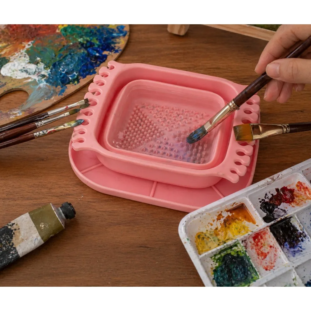 1pc Folding Silicone Brush Washer, Built-In Drying Rack Paintbrush Rinser for Acrylic Oil Watercolor