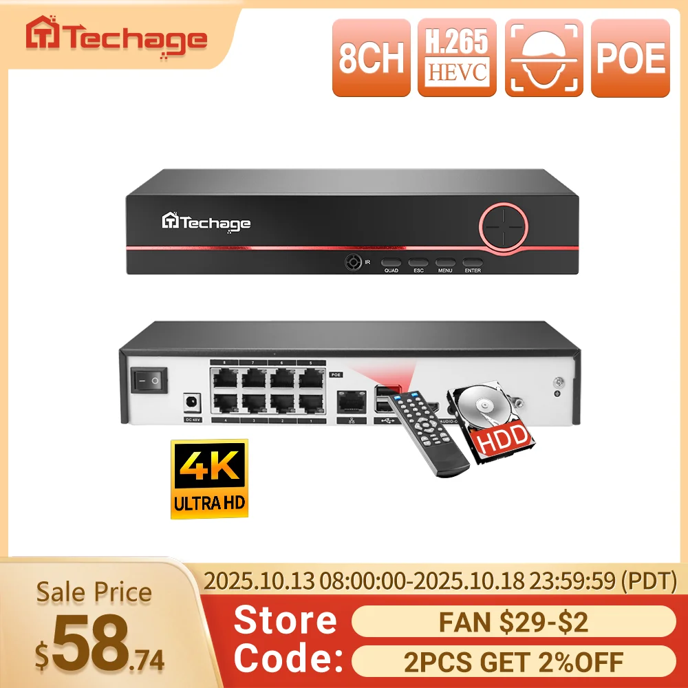 

H.265 8CH 4K 8MP 5MP 4MP 1080P POE NVR Network Video Security Surveillance Recorder Up to 16CH for CCTV System POE IP Camera