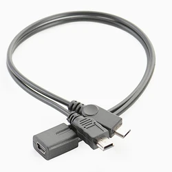 Mini USB Splitter Extender Cable Mini 5p Female to mini 5p Male+Micro Male Cord