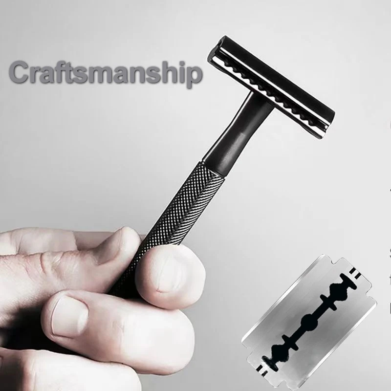 Manual Shaver for Men Barbershop Safety Razor Stainless Steel Easy To Use Shaving Machine 1Pc Handle 1 Double-sided Blade 1 Case