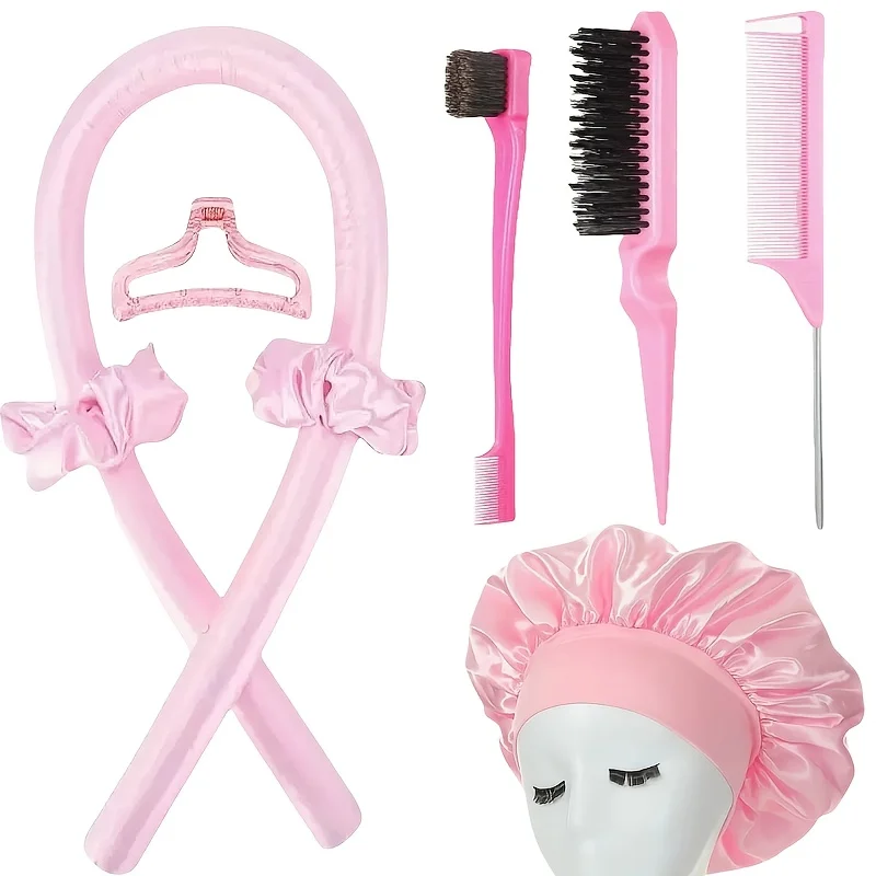 

3/5/8pcs Styling Tool Set Women'S No-Heat Curling Iron and Satin Sleep Cap Set Hair Styling Tools Comb Hair Clip Hair Tie Set