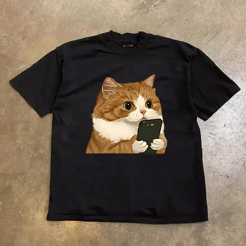 Loose Fit Men's Short Sleeve T-Shirt Pure Cotton Double Thread Heavyweight Casual Summer Top for Couples Youth Fashion