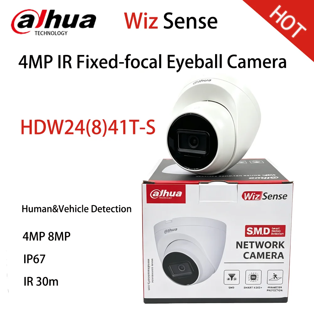 Dahua HDW2441T-S HDW2841T-S 4MP 8MP Outdoor IP Camera Starlight Night Vision Security CCTV Human Detection PoE Mic SMD