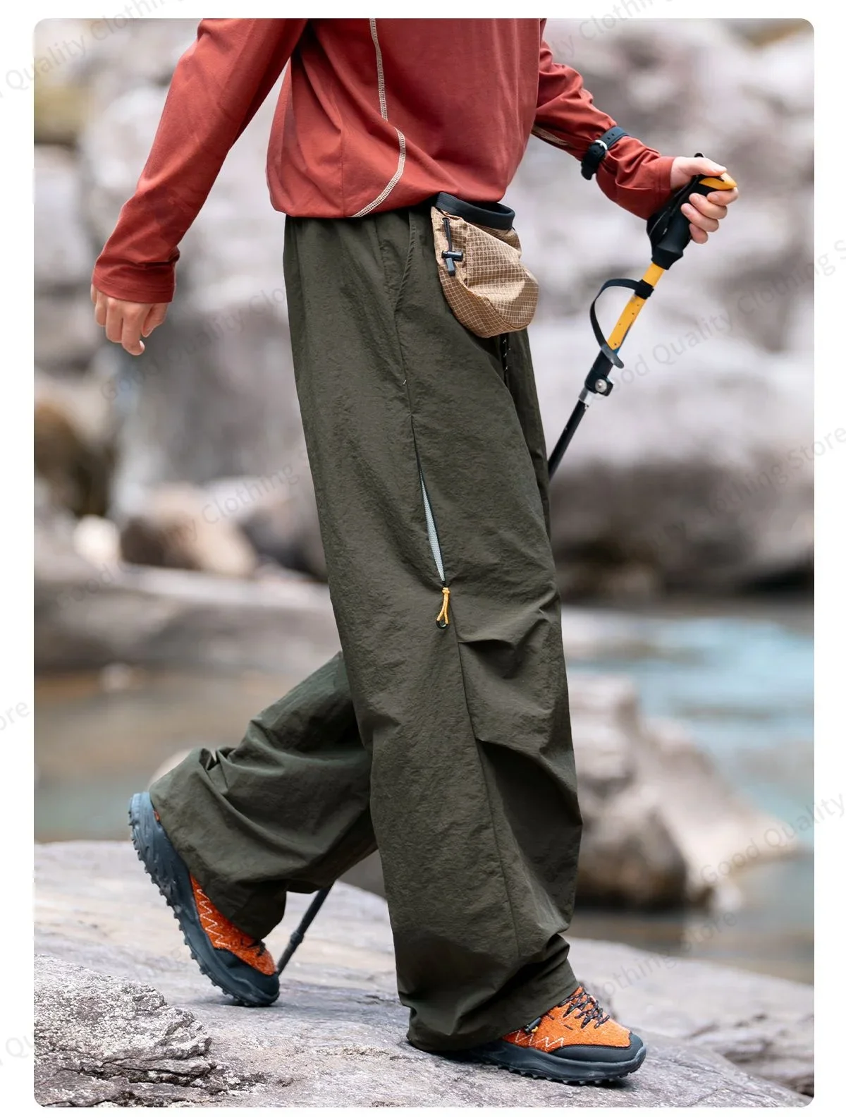 Arbeitsfreudige, wasserabweisende Outdoor-Overalls für Herren, Herbst, lange Hosen mit Schlitz und Falten, Kontrastfarben, Reißverschluss, Sport- und Freizeithose – Detail 15