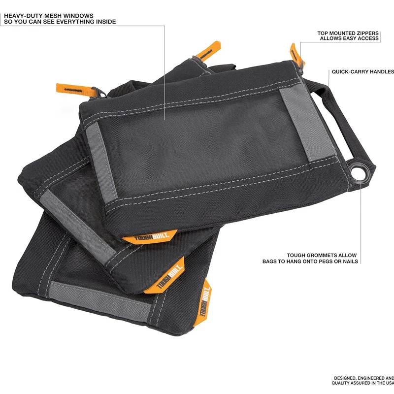 TOUGHBUILT TB-94-M-3 Bolsas de sujeción Paquete de 3 accesorios para herramientas eléctricas de uñas Bolsa de almacenamiento tipo suspensión Fácil