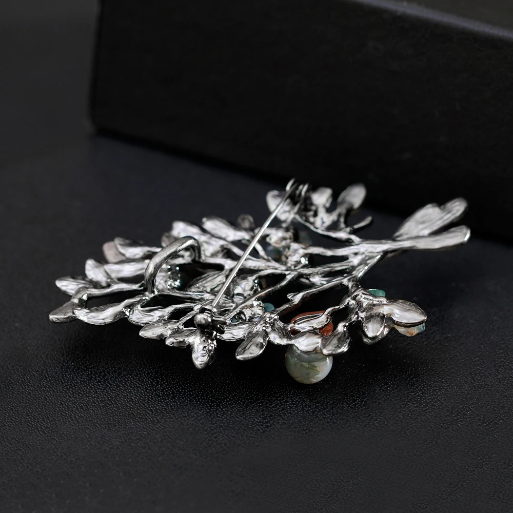 Women Retro Natural Stones Tree Brooches Pearl Stone Leaf Big Brooch Jewelry Accessories Clothing Wholesale New Arrival