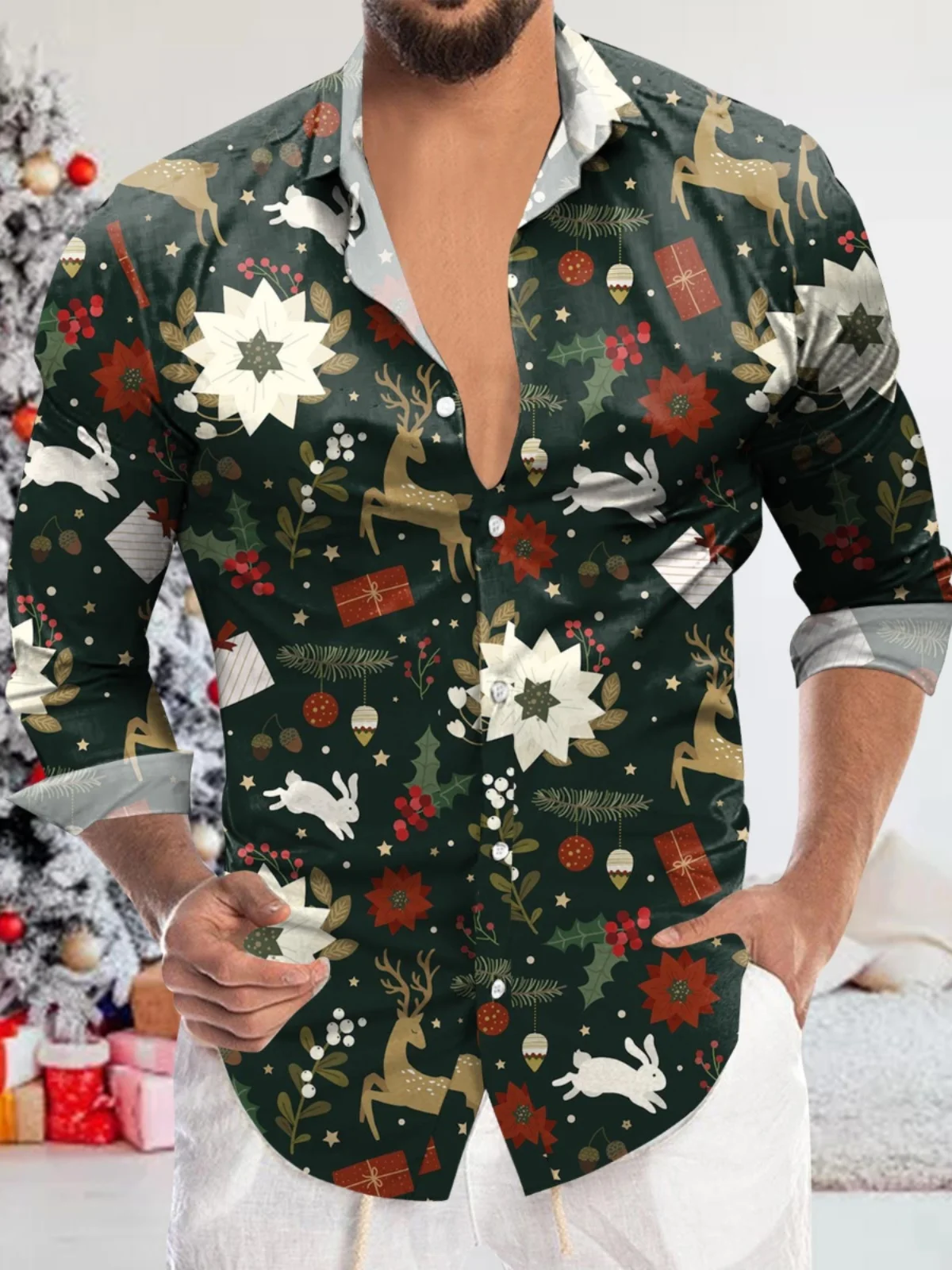 

Casual Long Sve Lapel irt for Men Leisure Turn-down Collar Youthful Printed Thin Fabric Spring Summer Casual Wear