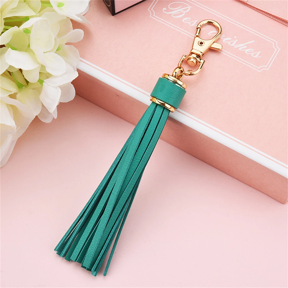 1pcs New Pu Leather Tassel Keychain Pendant Key Chain Charming Car Cell Phone Bag Keyrings Jewelry Gift Accessory Decoration Sil