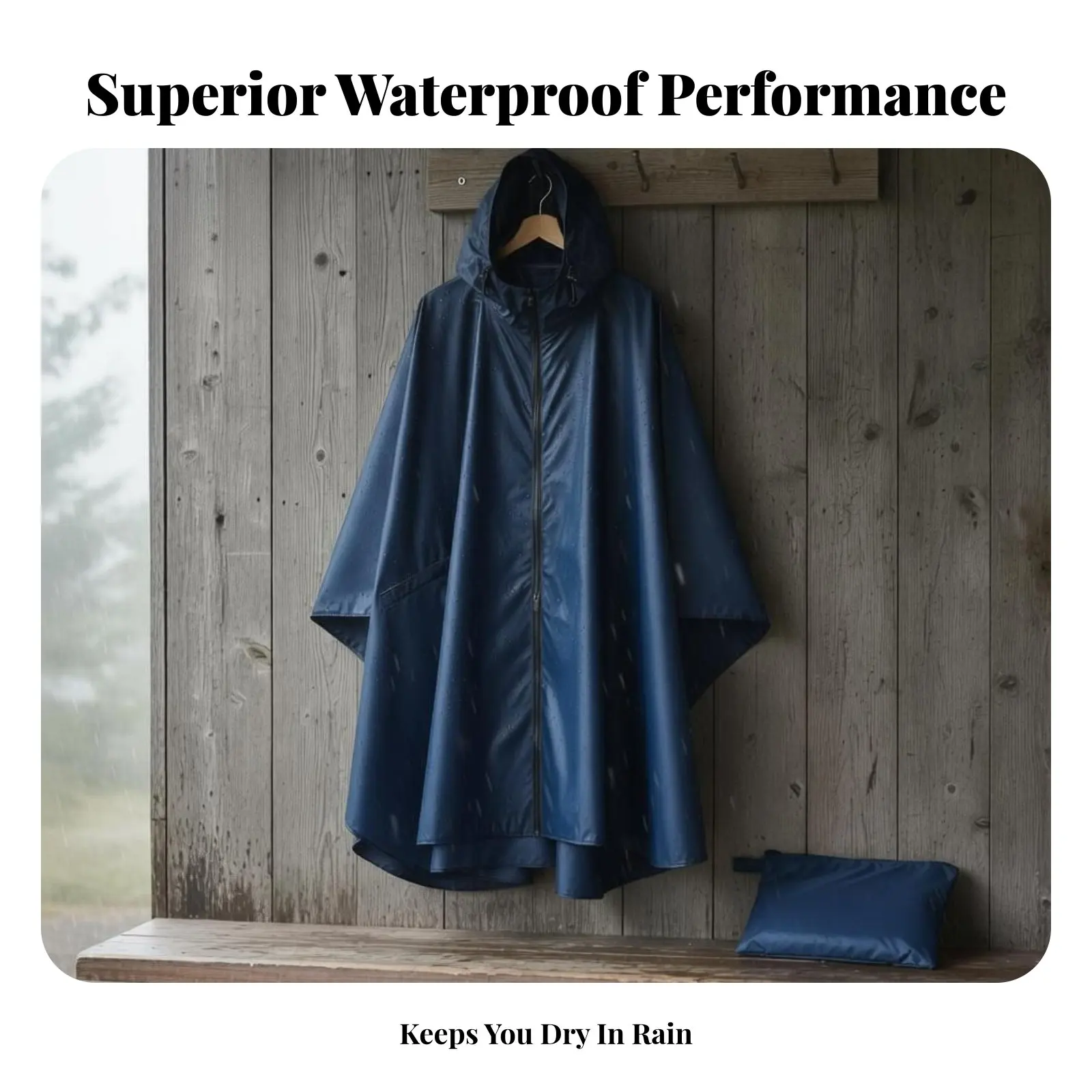 

Hooded Rain Poncho Adjustable Hood Waterproof Poncho Jacket Zippered Rain Cloak Lightweight Raincoat Front Pocket for Climbing