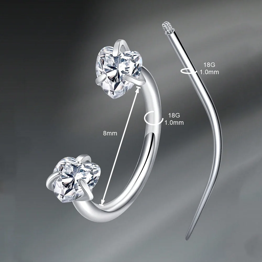 Septum Rings Piercing Stainless Steel Nose Ring Tragus Cartilage Helix Earrings Faceted Cubic Zirconia Love Star CZ  Piercing