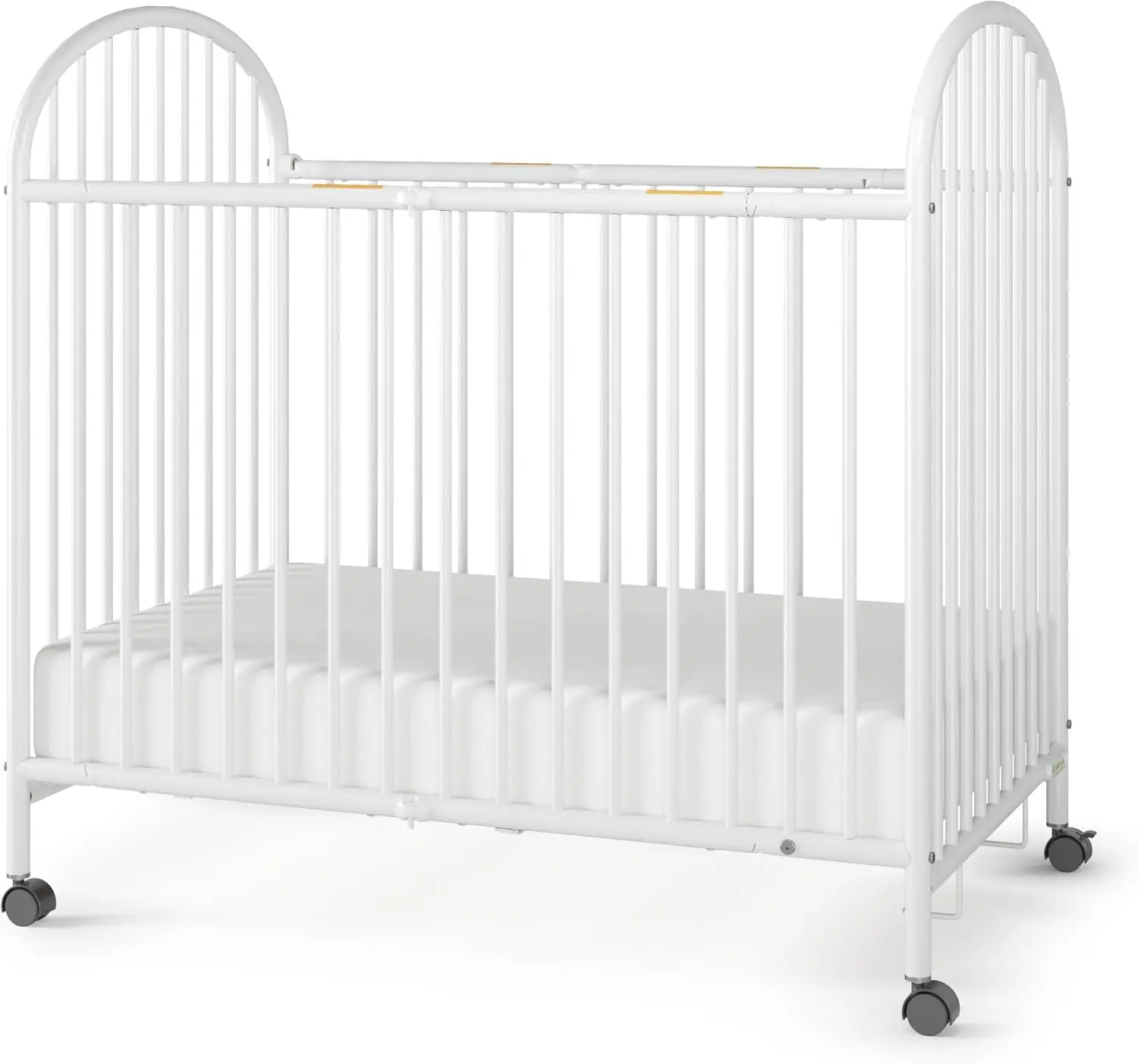 Child Craft Sweet Dreamer Arched Compact Folding Portable Crib with 3” Crib Mattress and 2 Easy Roll Locking Wheels， kids bed