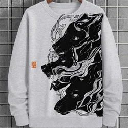 3D Printed Wave Wolf Hoodie For Men Sea Animal Pattern Sweatshirt Autumn Casual Long Sleeve O-Neck Pullover Street Loose Hoodies