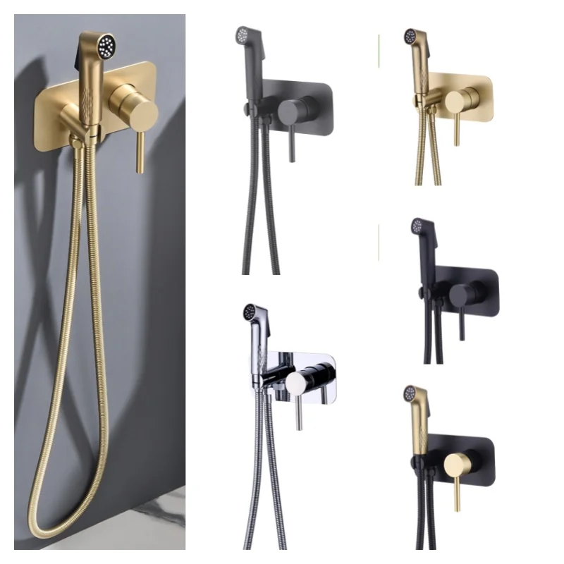 

Brushed Gold Concealed Bidet Sprayer Stainless Steel Body Handle Valve Hot Cold Mixer Automatic Cleaning ABS Sprayer 1.2M Hose