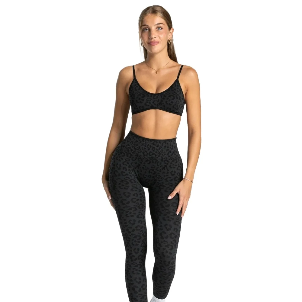 Women's Sports Bra Leopard Contrastline — Seamless