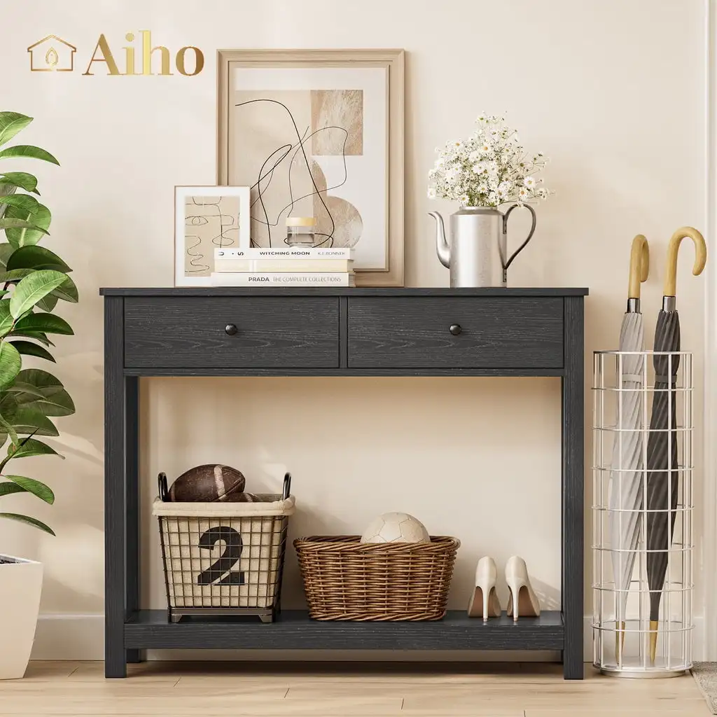 

Console Table 39" with Drawers, Wood Entryway Hallway with Open Storage, Sofa for Living Room, Foyer