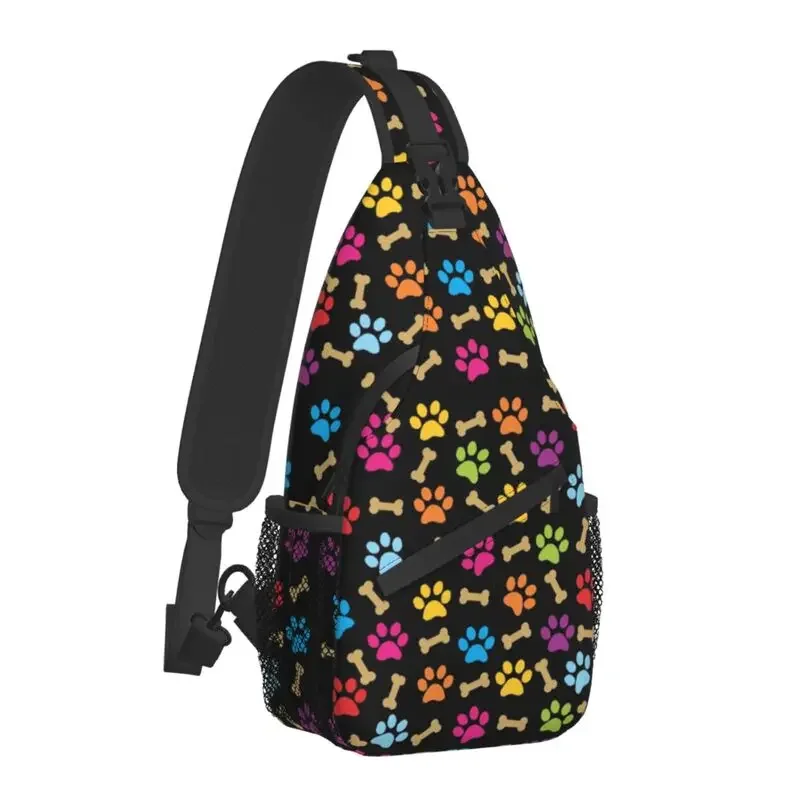 Personalized Colorful Dog Paw Print Pattern Sling Bag Men Cool Shoulder Crossbody Chest Backpack Traveling Daypack