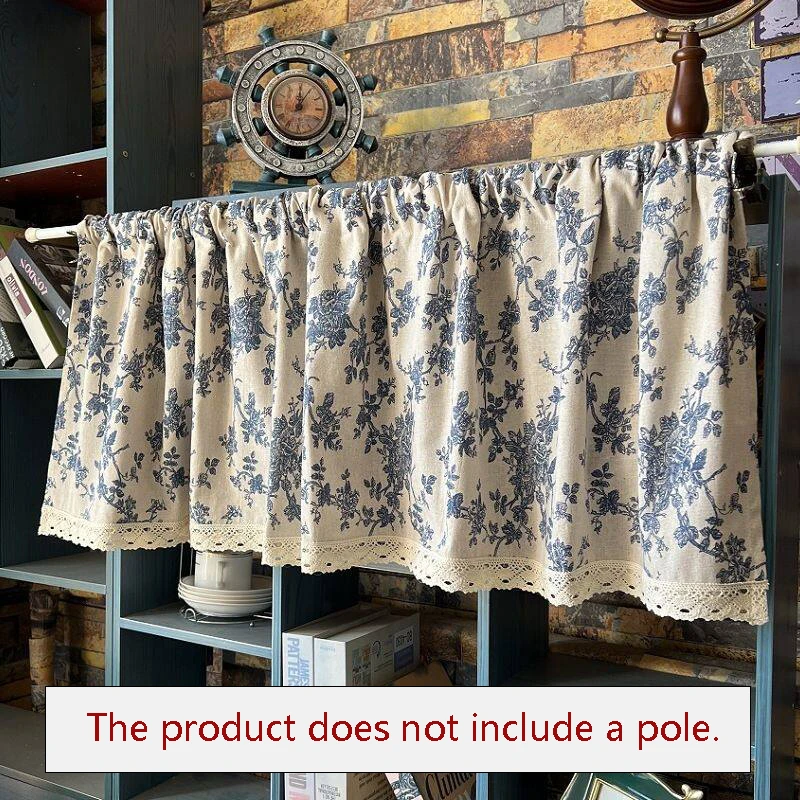 1pc Cotton Linen Fabric Short Curtain Floral Vintage Boho Shading Curtain Bedroom Living Room Partition Decoration