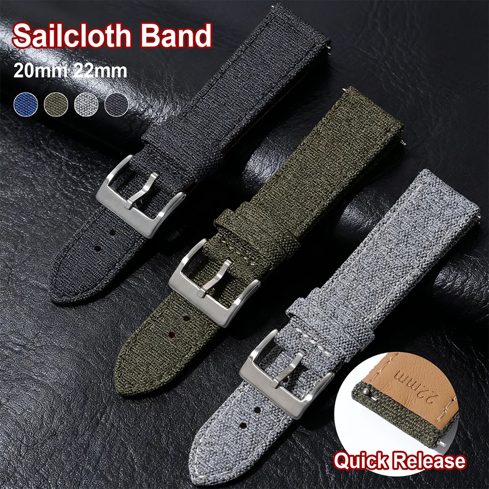 

Quality Sailcloth Watch Band Premium Two Sided Sailcloth Strap Nylon Leather Quick Release Bracelet 20mm 22mm Sport Wristbelt