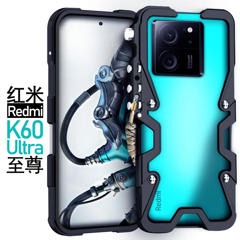 Luxury Armor Metal Aluminum Phone Case Bumper For Xiaomi Redmi K60E K60 Pro Ultra Mechanical Purely Handmade Skull Cover Cases