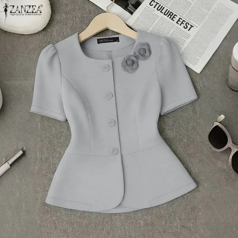 

Stylish Flowers Blouse ZANZEA 2026 Summer Women Tops Fashion OL Work Shirt Elegant Short Sleeve Waisted Party Tunic Blusas Femme