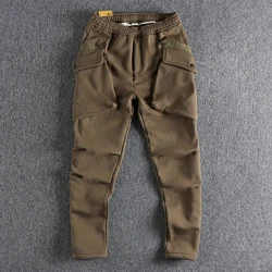 Winter New Japanese Retro Thickened Velvet Cargo Sweatpants Men's Casual Sports Elastic Waist Drawstring Loose Anke-tied Pants