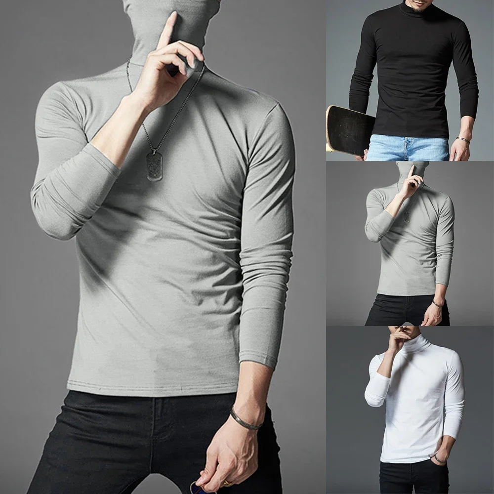 1 pz Hot Indoor Outdoor uomo \ top t-shirt collo alto bianco/nero/grigio Casual mezzo dolcevita collo alto