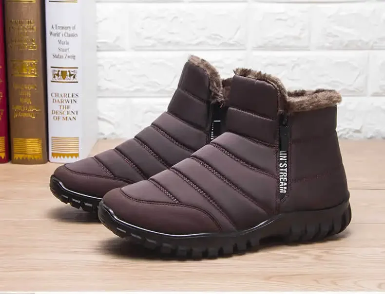 Herren Herbst-Winter Schneestiefel mit Seitenreißverschluss, Wasserdicht, Plüsch Gefüttert, Warme Freizeitschuhe aus Baumwolle, Kostenloser Versand – Detail 9