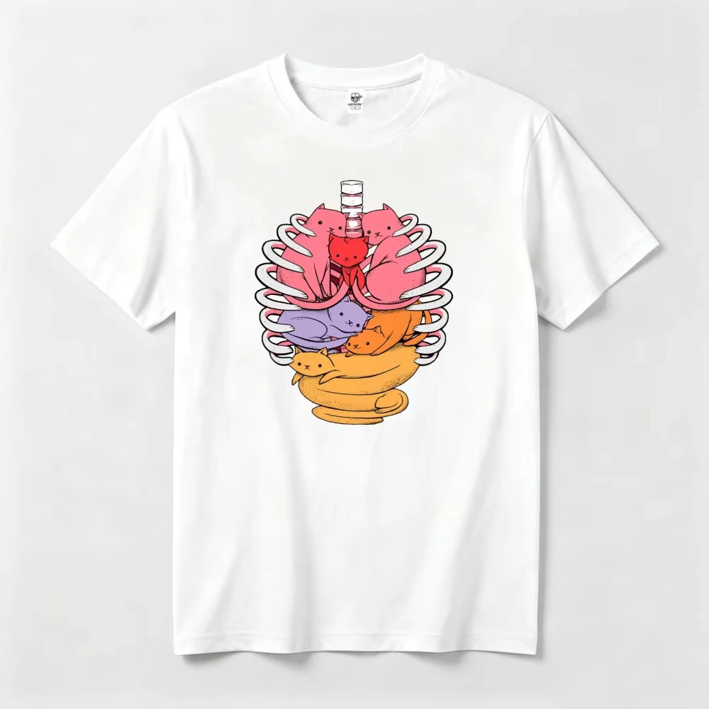 Cat Lungs Anatomy Art Cute Animal Graphic Cotton Summer Short Sleeve Tee For Women Comfy Shirt