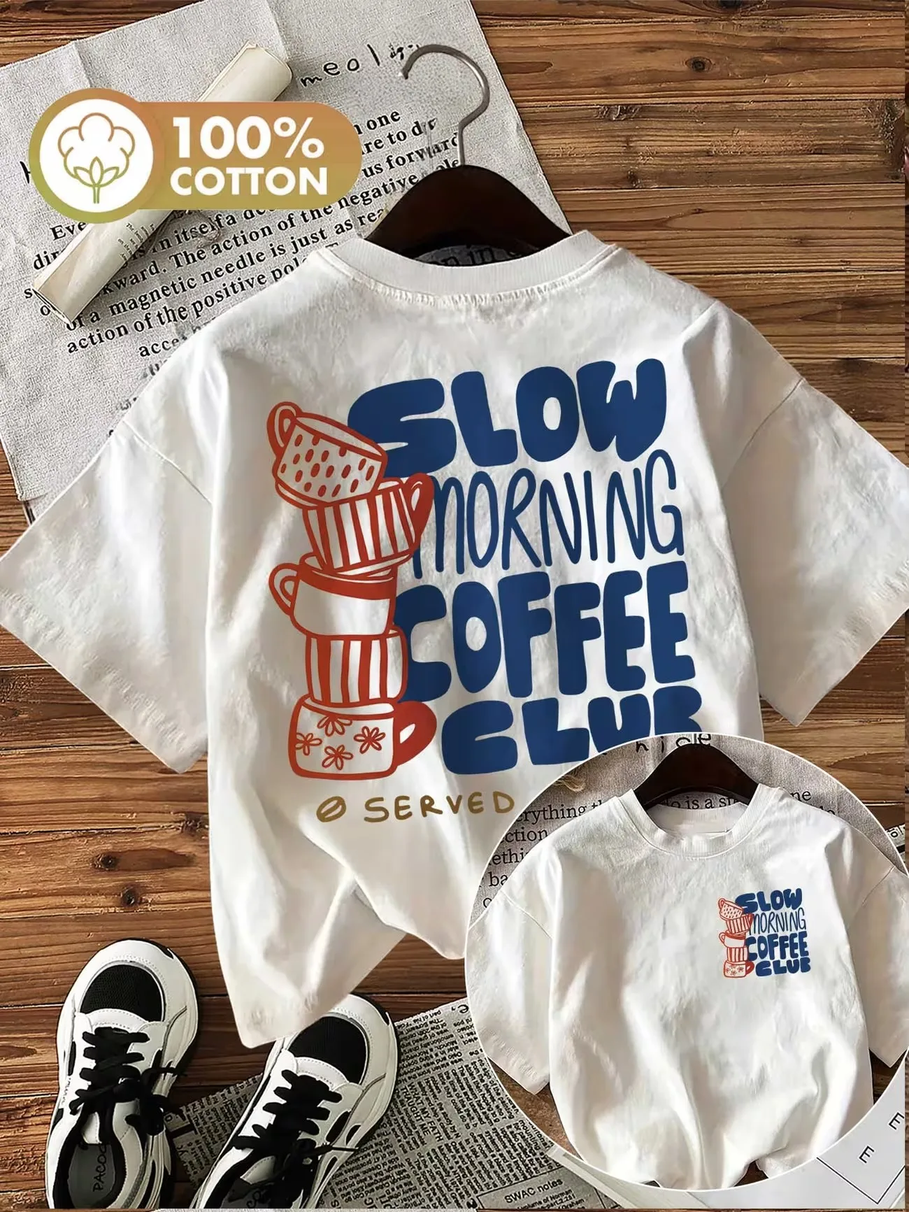 Grafisches Kaffeeliebhaber-T-Shirt für Damen mit Retro-Print, 100% Baumwolle, Harajuku-Stil, Rundhalsausschnitt, Kurzarm-Oberteil, Vintage-Shirt – Detail 6