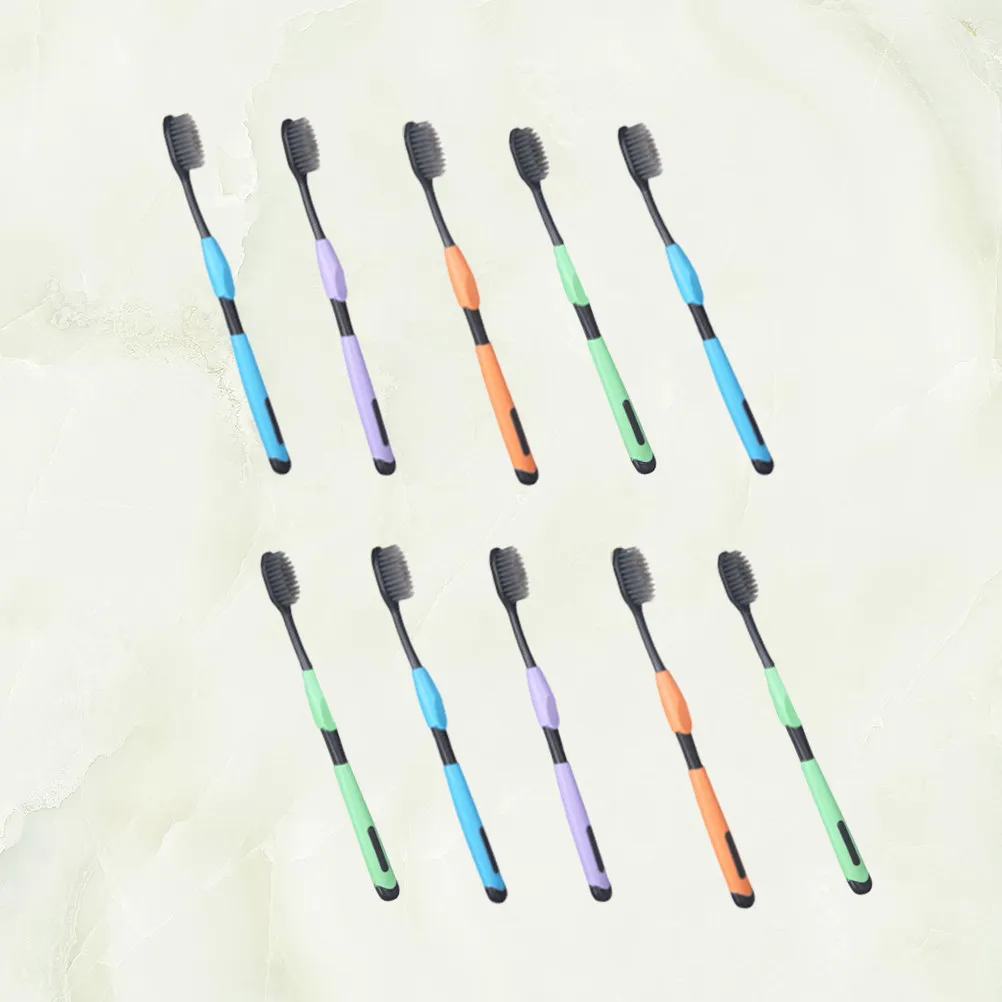 

10Pcs Bamboo Charcoal Toothbrush Advanced Cleaning Performance Smooth Bristles Promotes Gum Health Scientific Handle Design