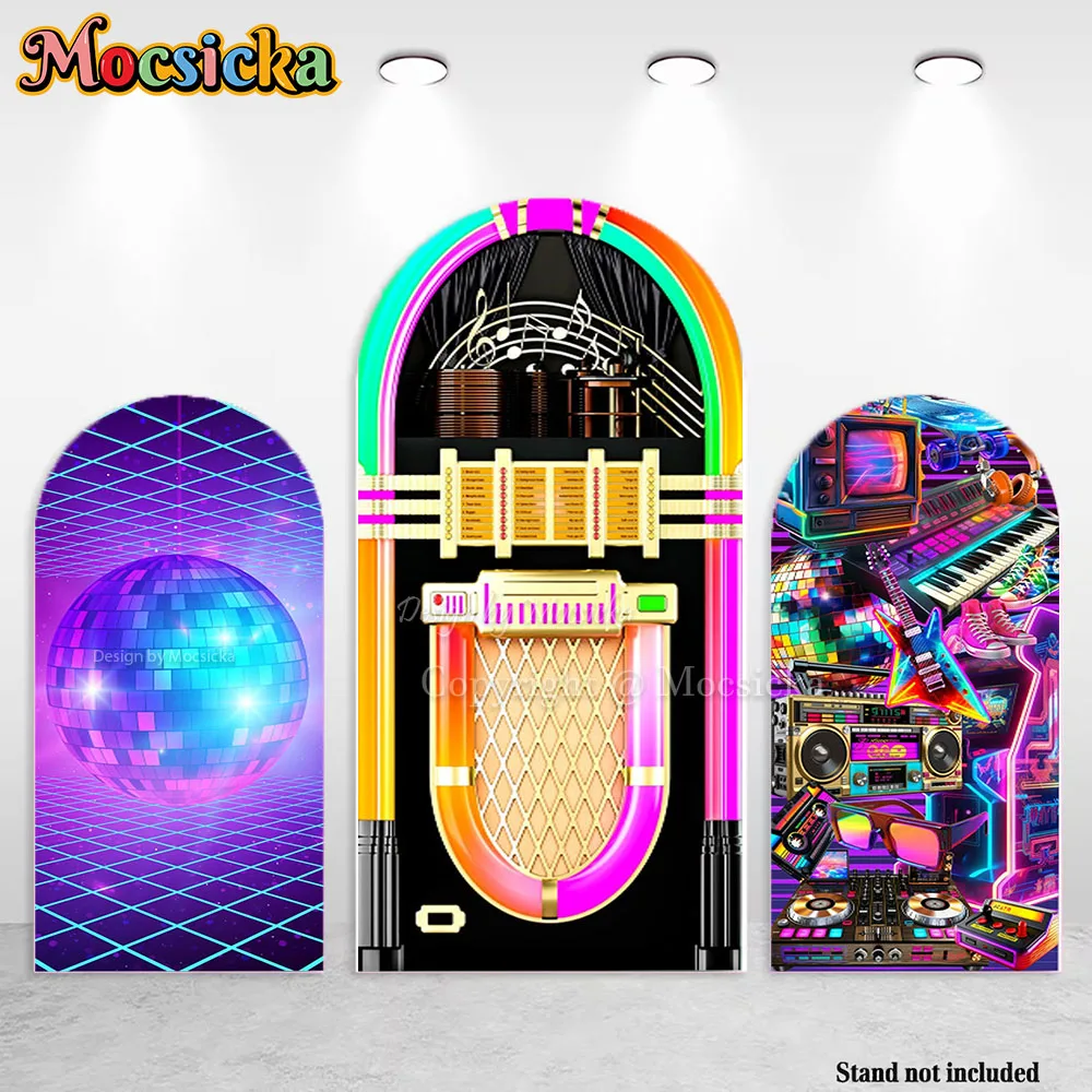 

Mocsicka Rock Roll Birthday Party Arch Cover Backdrop Back To 50's Sock Hop Photography Backdrop Retro Diner Time Photozone Prop